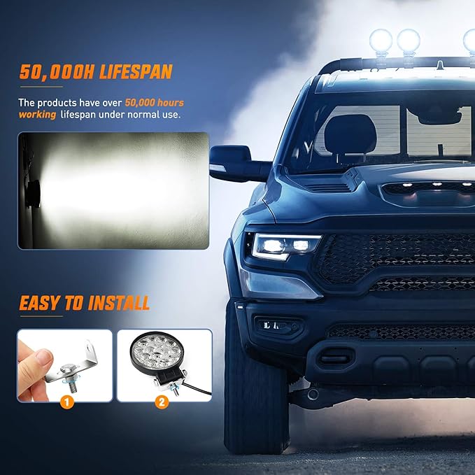Nilight LED Pods 2Pcs 4.5Inch 42W 4200LM Round Flood Light Off Road Fog Lights Driving Roof LED Light Bar Work Light for ATV UTV SUV Truck Boat (15017C-B)