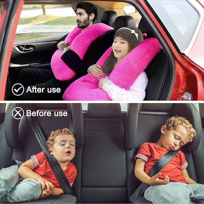 Travel Pillow, Travel Pillow for Kids, Sleeper Hold Pillow Travel, Removable U-Shaped Pillow for Adults and Children to Support Head and Body in The Back Seat of Long Car Trips (Rose Purple)