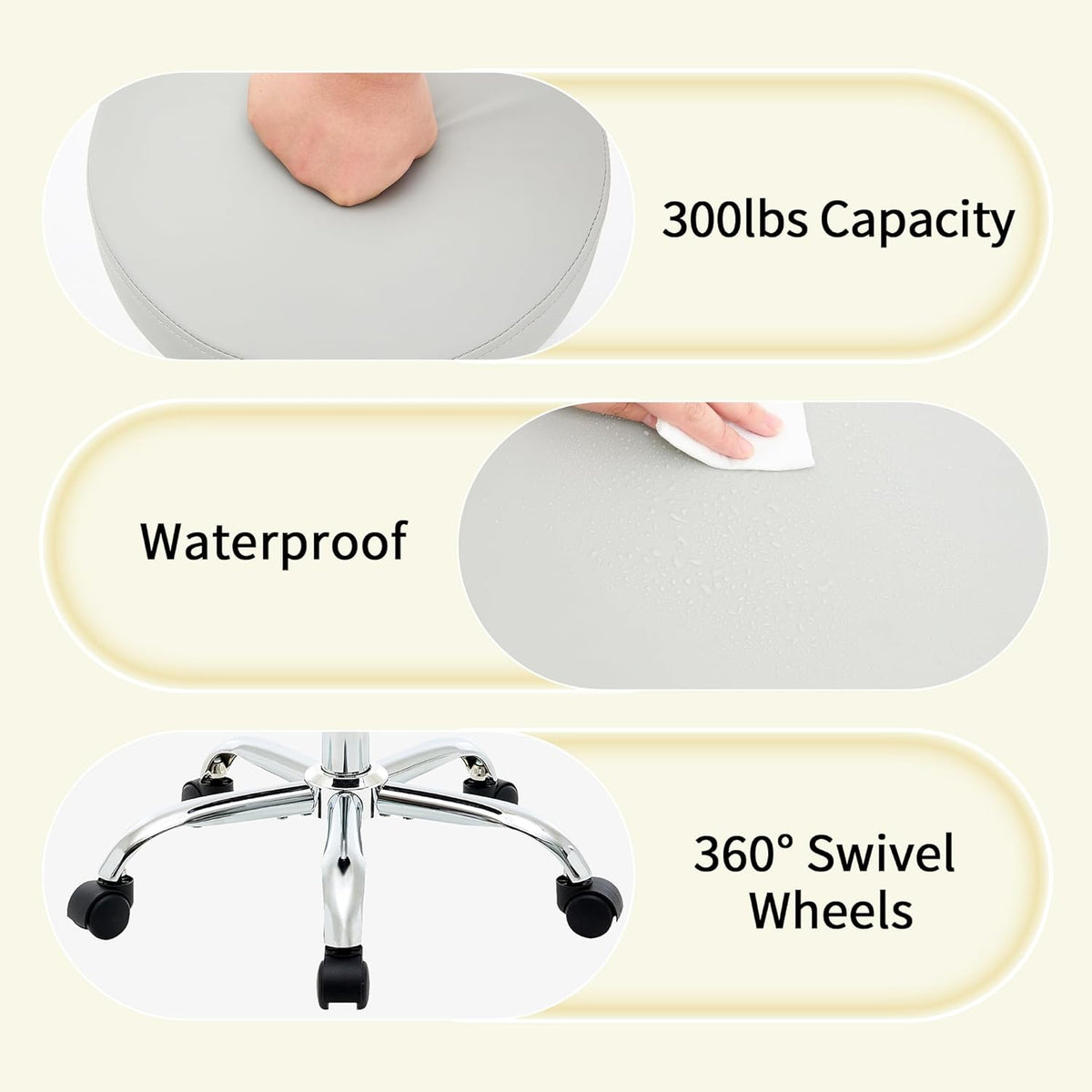 Rolling Stool Adjustable Height 19.5’’-26.6’’,Tattoo Chair for Artist, Gray Stool for Hairstylist (Gray)