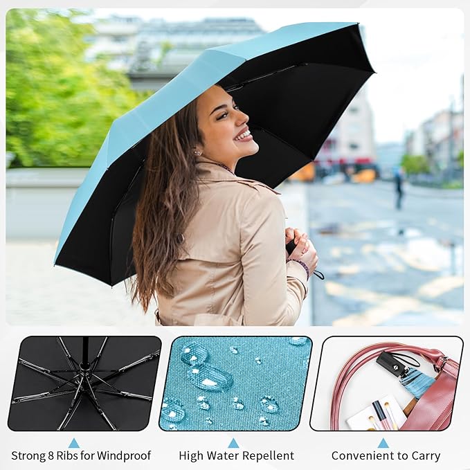 Yoobure Windproof Travel Umbrella - Automatic Umbrellas for Rain, Compact Folding Umbrella with UV Protection, Lightweight Portable Design for Backpack/Walking/Car, Sun & Storm Ready