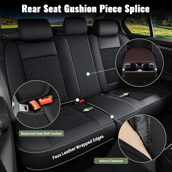 Car Seat Covers Full Set for Toyota Avalon 2001-2025 2026 - Breathable Cooling Ice Silk Leather Seat Cover - 5 Seats Vehicle Seat Covers Protector Seat Cushion Auto Accessories (Black)