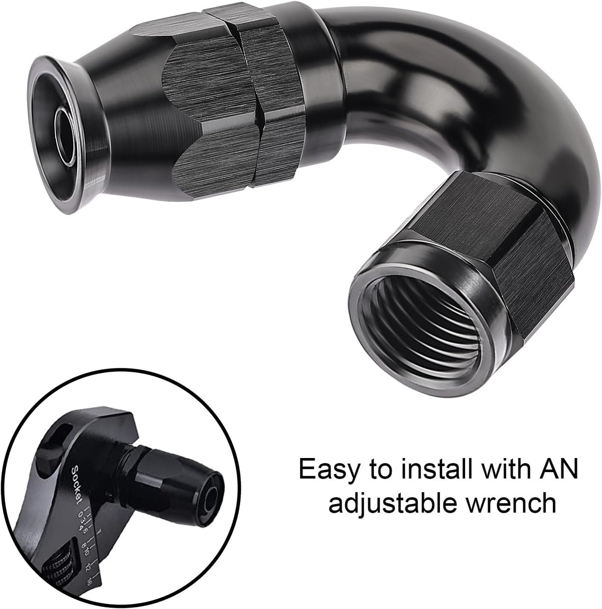 EVIL ENERGY 4AN 150 Degree PTFE One Piece Full Flow End Hose Fitting Aluminum Black