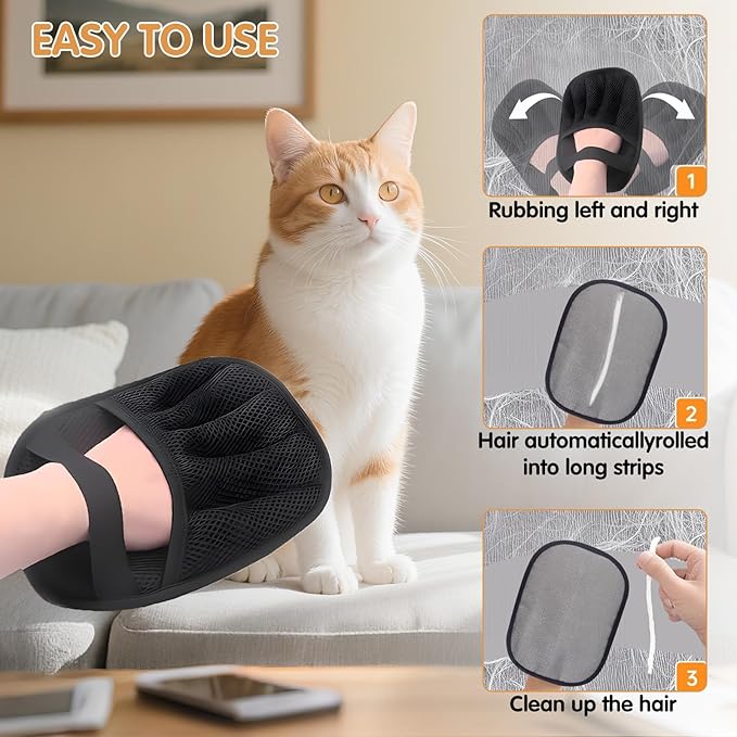 Pet Hair Removal Glove | Electrostatic Reusable Cat & Dog Magic Brush Hair Remover Tool for Furniture, Carpet, Couch | Upgraded 5-Finger Design | Gentle Grooming Tool for Pets(Eco-Friendly) (1 PCS)