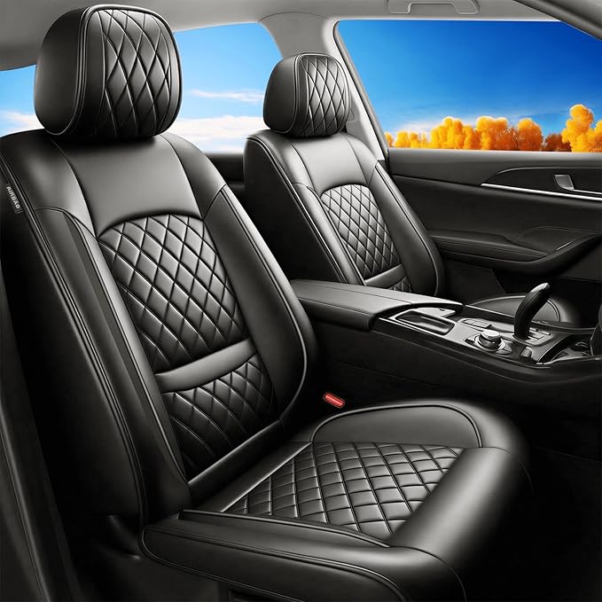 Fit Elantra Car Seat Covers for Hyundai Elantra 2017-2025 2026 - Premium Leather, Waterproof, All-Weather, Airbag Compatible, Anti-Slip, Breathable, Seat Protectors, Full Set, Black