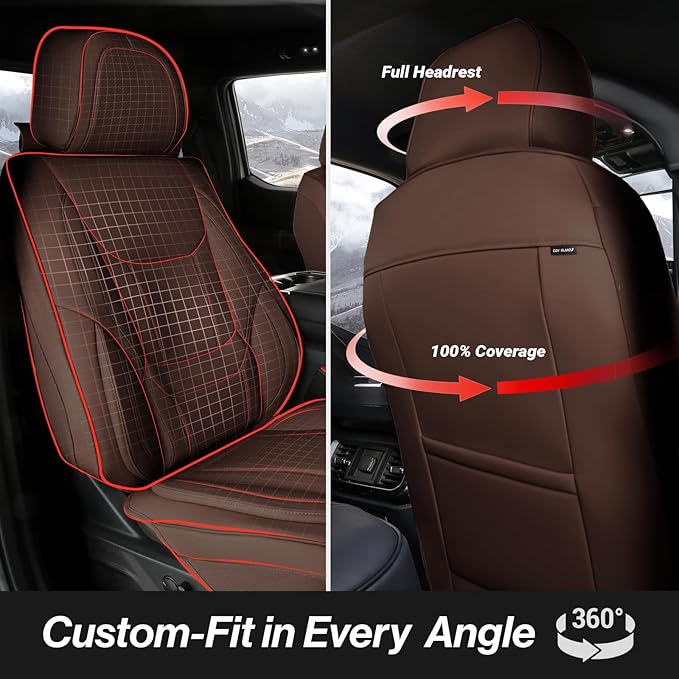Coverland Custom Fit Car Seat Covers for Car Compatible with [Camry, Accord, Altima, Optima, ES, LS, 3-Series] Premium Waterproof Non-Slip Interior Seat Protector [Full set Dark Brown- Size Chart X61]