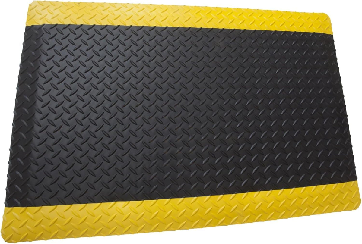 Rhino Mats, American Classic Diamond Anti-Fatigue Mats, Industrial Ergonomic Comfort Standing Mat for Work, Home, Garage, Office, Kitchen or Anywhere (Black/Yellow 1" Thick, 2 FT. x 18 FT.)