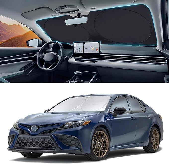 INSAUTO Windshield Sun Shades Custom Fit for Toyota Camry 2007-2017- Sunshade for Front Window Cover - Double Layer Heat Shield Sun Visor Cool Car Accessory