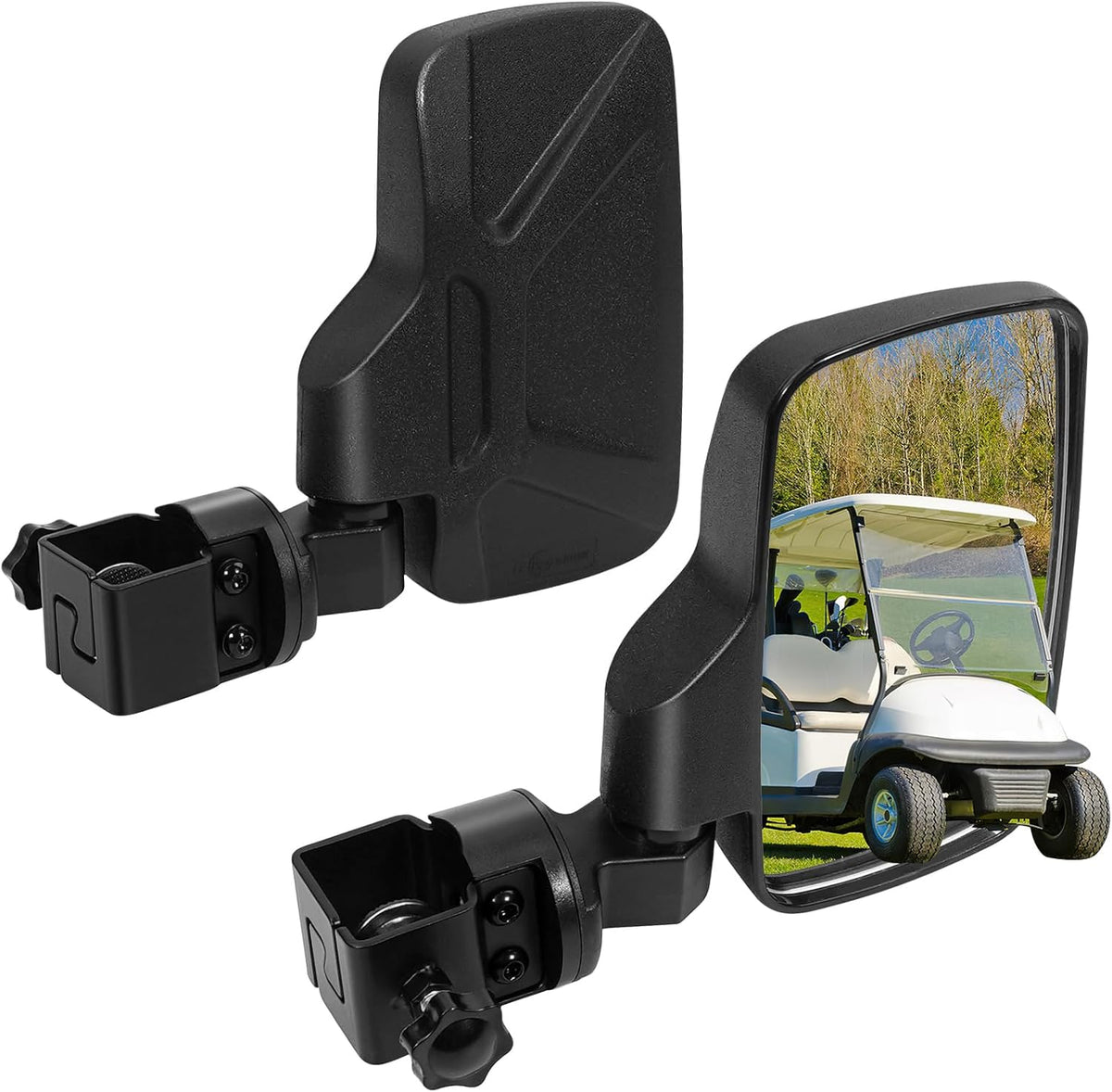 Upgraded Golf Cart Side Mirrors Full Package Tube&No Drilling,Fit for 0.75"-1.35" Square Tube,Adjustable Clips Golf Cart Mirror Compatible with Club Car EZGO Yamaha ICON