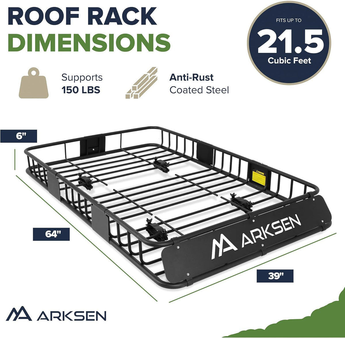 ARKSEN 64 x 39 x 6 Inch Universal 150LB Heavy Duty Roof Rack Cargo with Extension Car Top Luggage Holder Carrier Basket for SUV, Truck, & Car Steel Construction