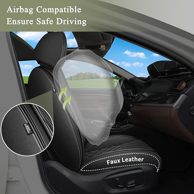 Car Seat Covers Front Pair for Honda Pilot 2005-2016: Breathable Perforated Leather Seat Cover (Black)