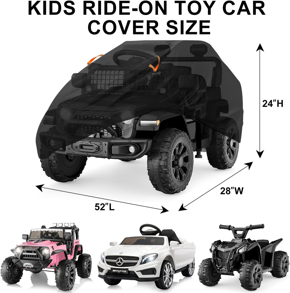 Kids Ride-On Toys Car Cover Waterproof,12/24V Powered Wheels Electric Battery Jeep Car Outdoor Protective Covers for Toddler Big Kids Children Tractor Truck Vehicle,All Weather Protection,52x28x24