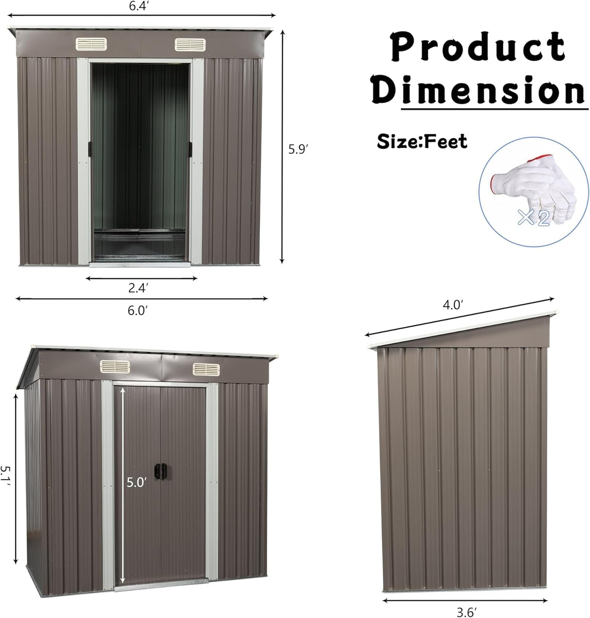 6 x 4 FT Outdoor Storage Shed,Metal Anti-Corrosion Utility Tool House with Punched Vents, w/Sliding Doors & Padlock,Waterproof Garden Sheds for Backyard Lawn Patio,Grey