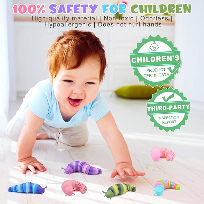 Cevei Cevoce Sensory Slug Fidget Toys for Adults & Kids - 6Pc Cute Autism Sensory Toy Set for Autistic Children, Ages 3+, (5.8 Inch)