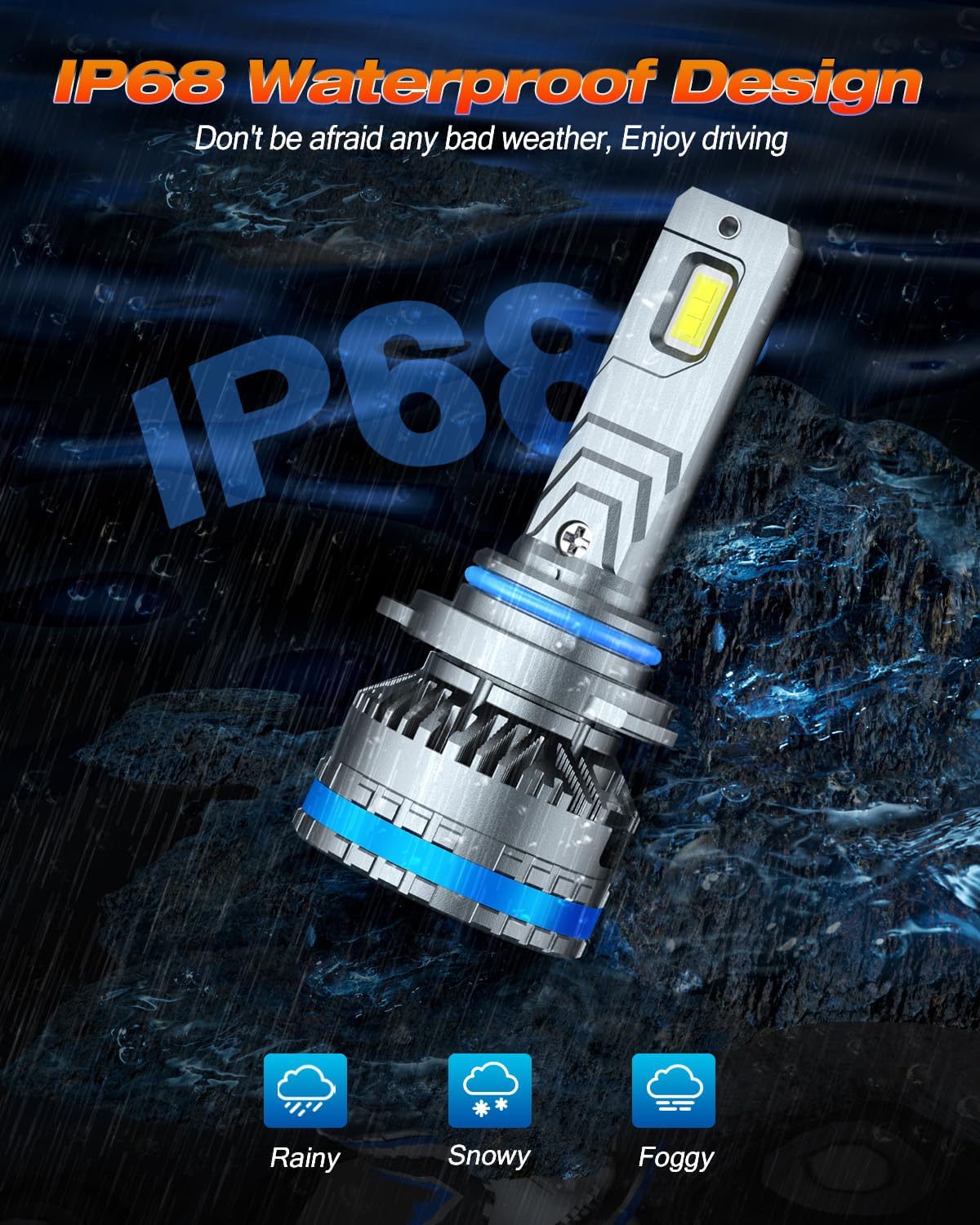 FAHREN 9005/HB3 Lights Bulbs, 120W 55000 Lumens Bright Lighting Bulb, 6500K Cool White Fog Lights IP68 Waterproof,Quick Installation, Pack of 2
