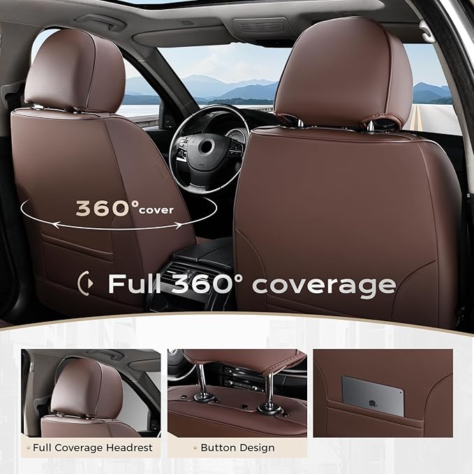 Coverado Car Seat Covers Full Set, Seat Covers for Cars, Front Seat Covers and Back Seat Cover Waterproof Leather Automotive Seat Cover, Universal Car Interior Protectors Cushion for Most Cars