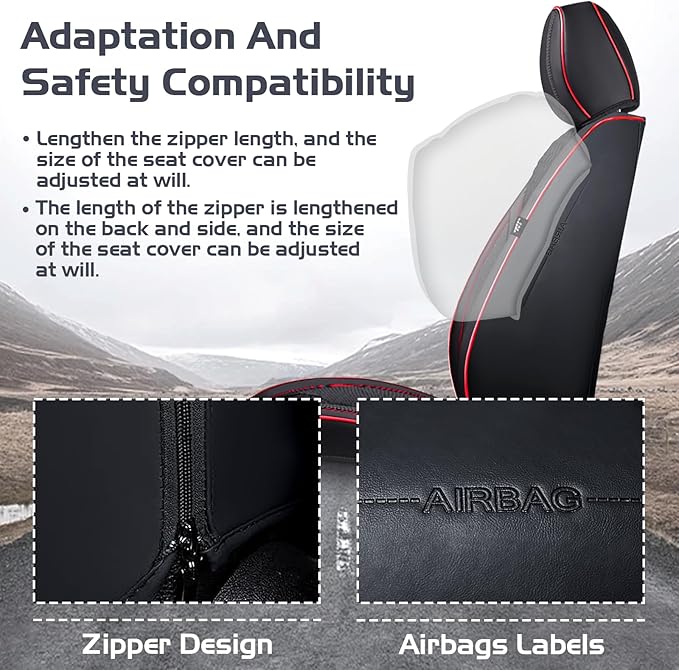 Truck Seat Covers for Ford F350 2011-2026, Waterproof Premium Leather Full Coverage Car Seat Cover, Muscle Sport Style Auto Interior Seat Cover Sets (Full Set/Black Red)