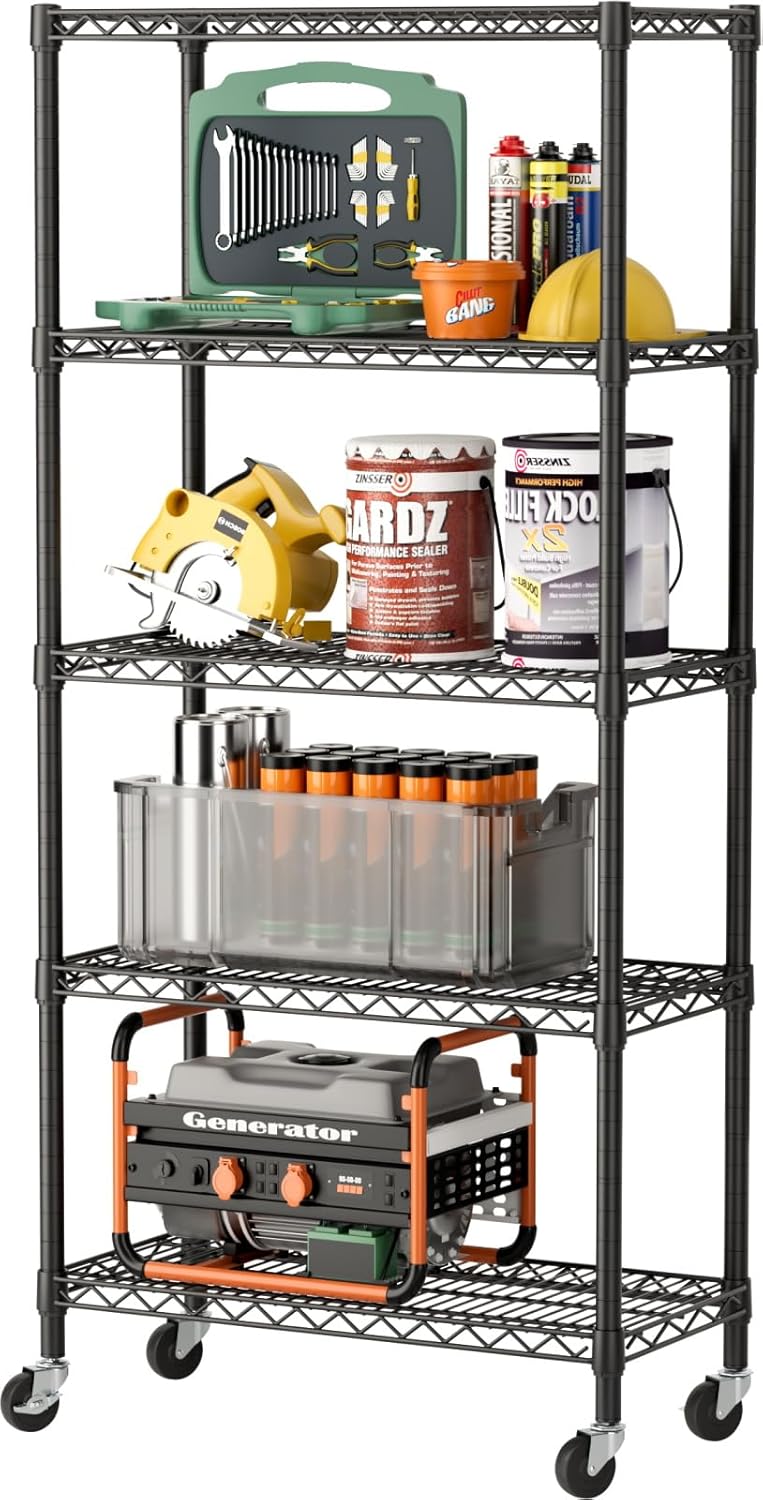 SINGAYE 5 Garage Heavy Duty Shelving Unit Kitchen Pantry Close Home Organizers and Storage Bathroom Shelf Laundry Room Organization Industrial Book Metal Wire Adjustable Shelves