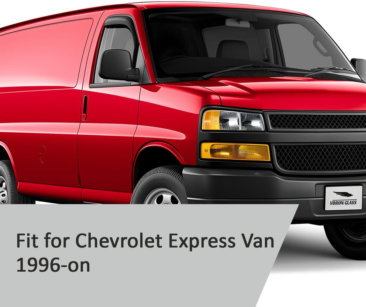 Voron Glass in-Channel Extra Durable Rain Guards for Chevrolet (Chevy) Express Van 1996-2025/GMC Savana 1996-2025, Window Deflectors, Vent Window Visors, 2 Pieces - 210217