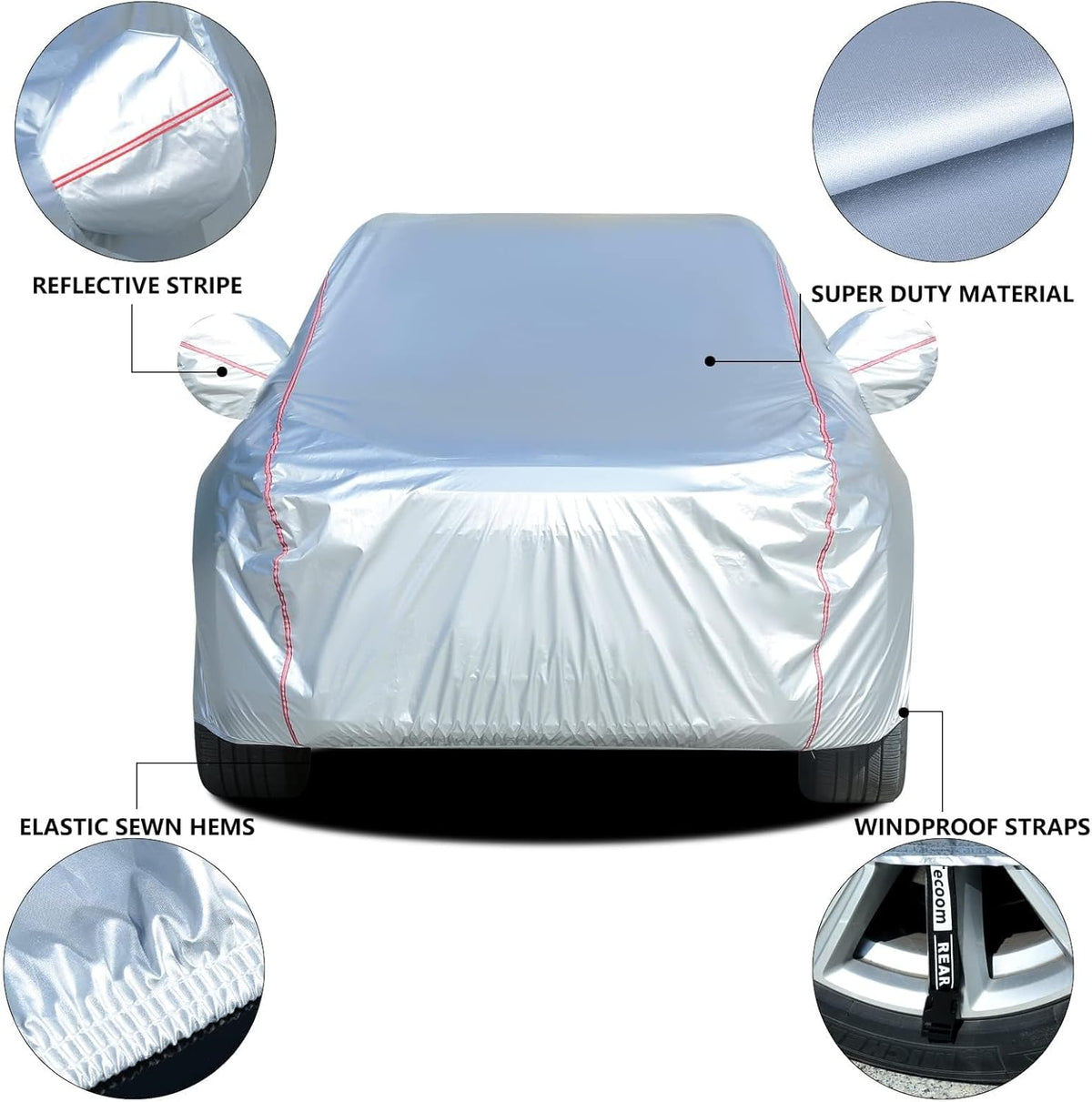 Tecoom Hard Shell Zipper Design Waterproof UV-Proof Windproof Car Cover for All Weather Indoor Outdoor Fit 216-230 Inches Full-Size SUV/Van