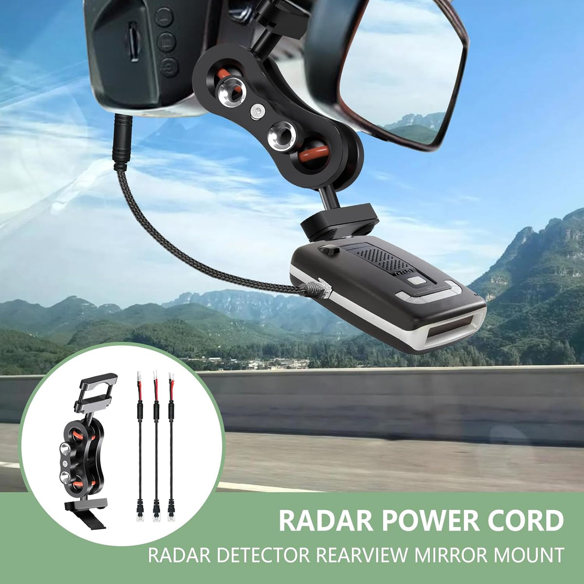 Radar Detector Rearview Mirror Mounting Bracket,13.8" Radar Detector Hard Wire Power Cord Mirror Wire Plug,with Braided Set of 3 (for Escort Max,Max2,Max360 Radar)