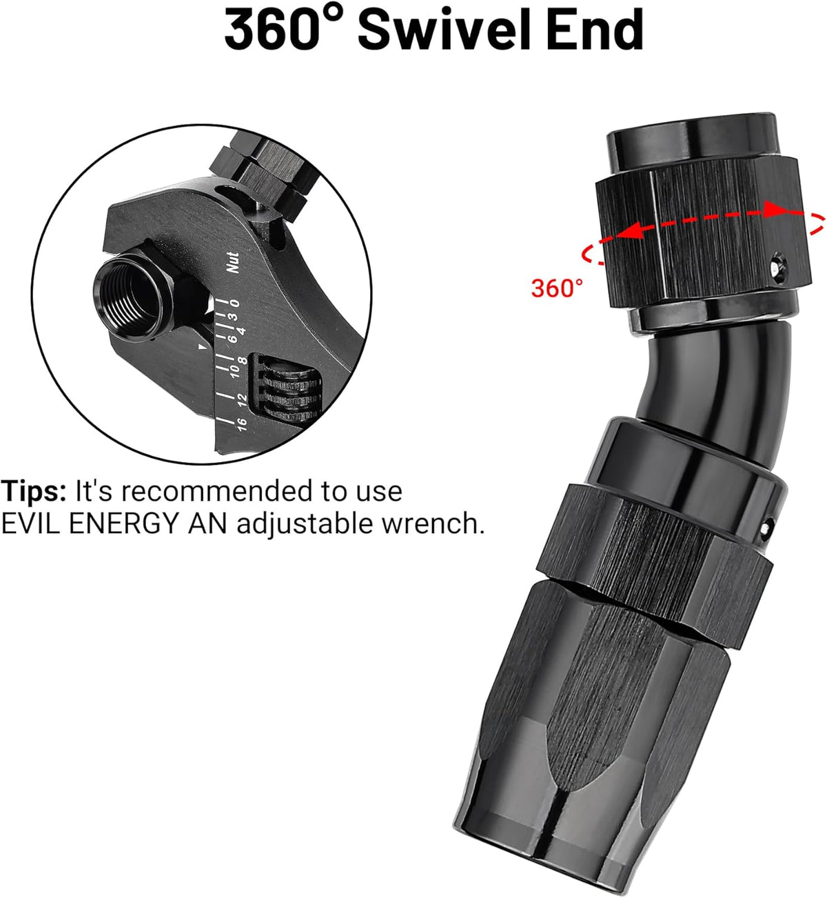 EVIL ENERGY 4AN 30 Degree One Piece Full Flow Hose End Fitting Swivel For CPE Braided Hose