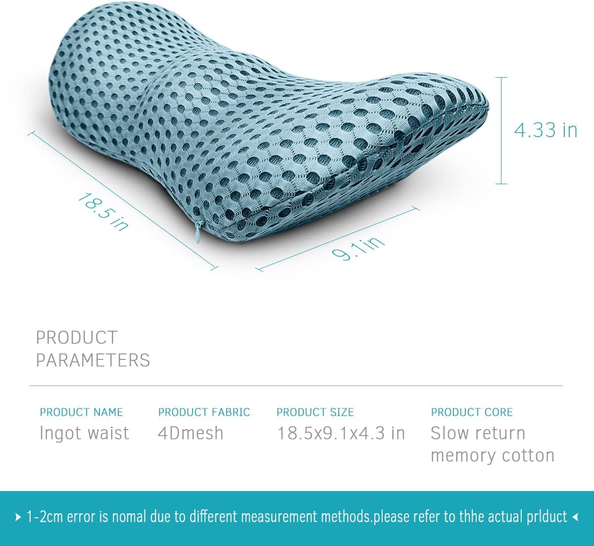 Lumbar Support Pillow for Office Chair, Memory Foam Lumbar Pillow for Lower Back Pain Relief (Blue)