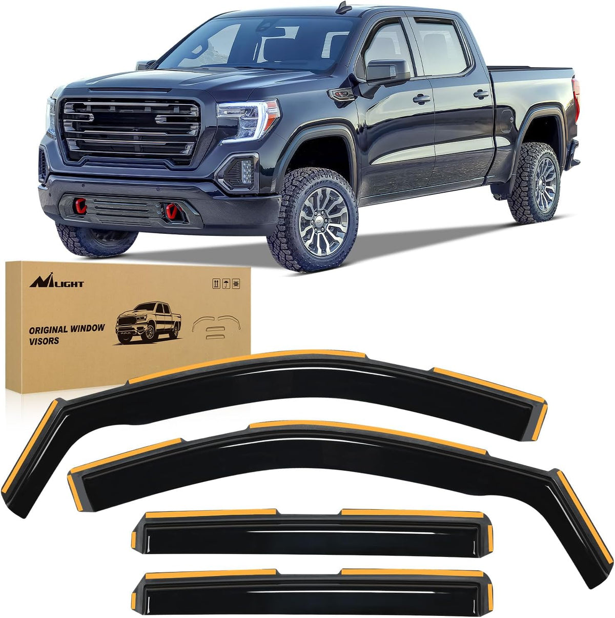 Nilight in Channel Rain Guards for Chevrolet (Chevy) Silverado 1500 Crew Cab/GMC Sierra 1500 Crew Cab 2019 2020 2021 2022 2023 2024 2025 Vent Window Visors-4pcs