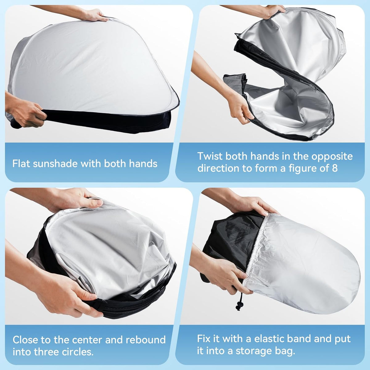 Car Windshield Sun Shade, 300T Thickened Car Window Shades Heat Reflective Interior Cool, Universal Fit for Most Cars SUVs Trucks, Foldable & Portable Design (L (57" × 31"))
