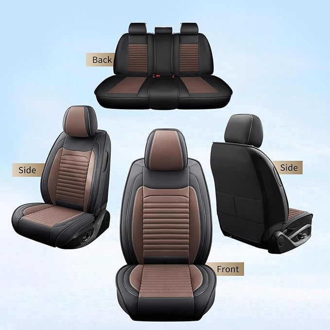 Car Seat Covers Full Set Fit for Toyota Corolla 2000-2026, Premium Faux Leather Car Seat Protector,Breathable Anti-Slip Full Wrapping Edge Seat Covers(Black&Brown,Full Set)