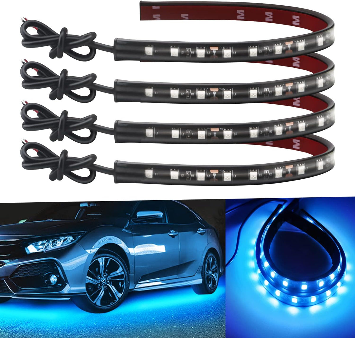 12V Led Light Strip 32CM Waterproof Ice Blue Led Strip Lights for Cars Motorcycles Golf Cart Interior & Exterior Marine Boat 5050 18SMD,Pack of 4