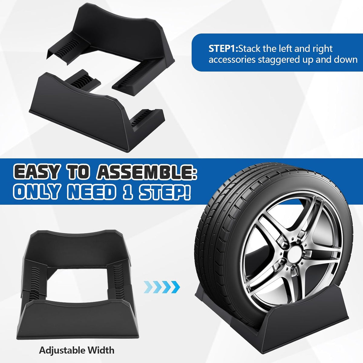 2 Pcs Car Tire Display Stand Wheel Display Rack Adjustable Width Rim Storage Wheel Rim Holder Tyre Stand Base Tire Tray Base for Exhibition Shop Garage Trade Show, Black