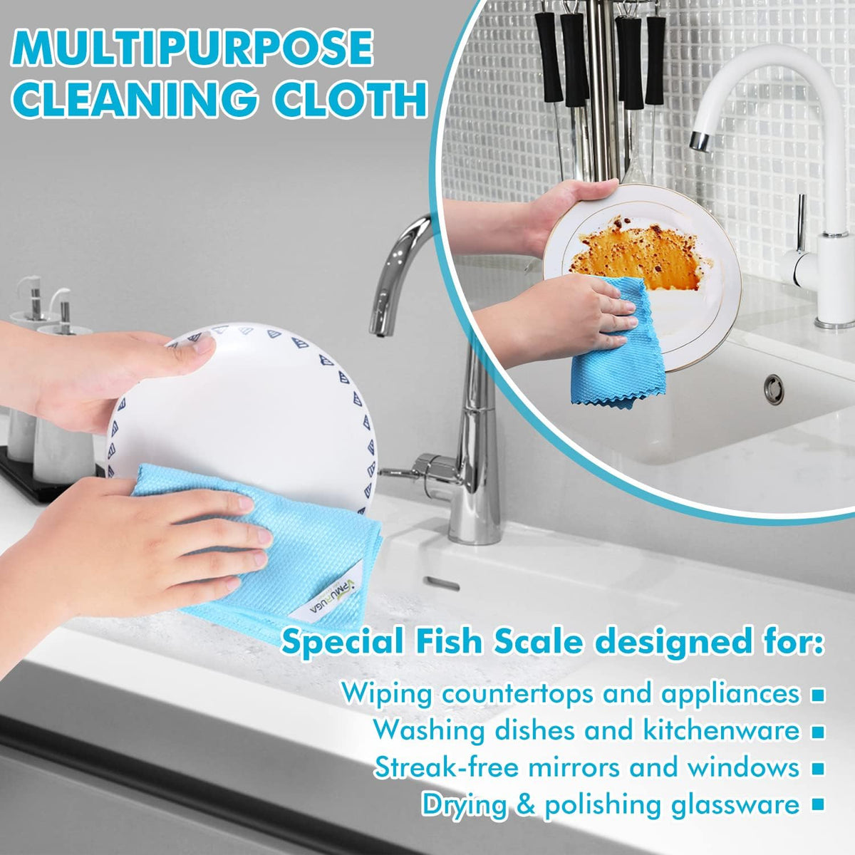 Easy Clean Fish Scale Nanoscale Dish Cloths,Streak Free Miracle Microfiber Cleaning Cloths for Kitchen,Counter,Washing Dish,Window,Mirror,Glass Lint Free Polishing Rag,All-Purpose,Reusable,Pack of 24