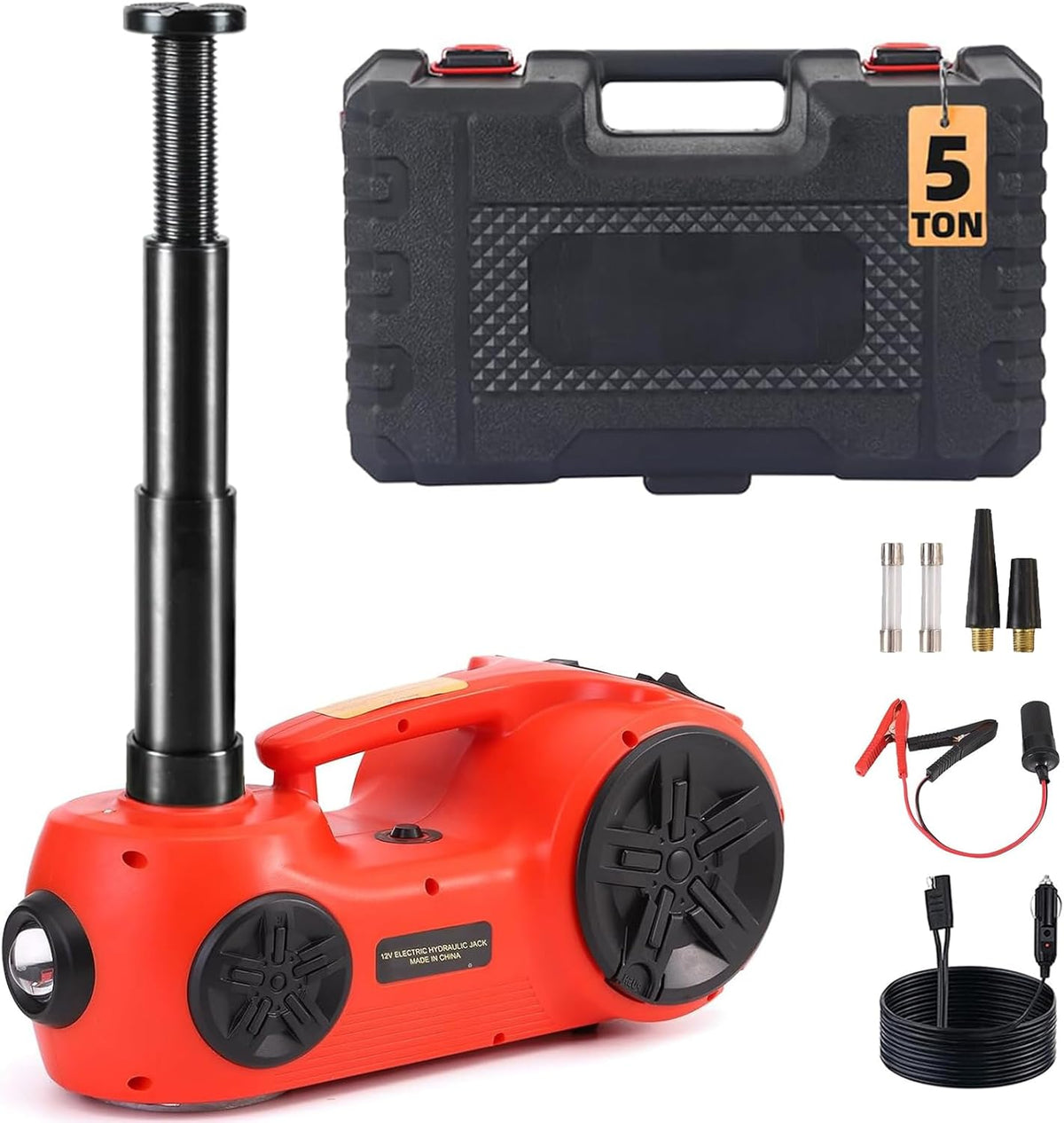 EFFIROSO Upgrade LED Light Electric Car Jack 5 Ton12V Hydraulic Jack Lift 5.9-20.8 Inch for SUV MPV Sedan Change Tires Garage Repair 11000 lbs