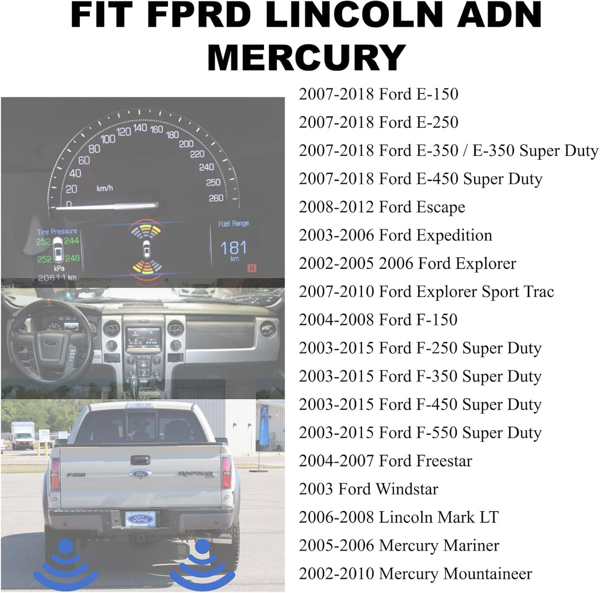 Parking Aid Sensor Fit for 2007-2018 Ford F150 F250 F350 E-150 E-250 Escape Explorer Lincoln Mercury Mariner Mountaineer Backup Rear PDC Parking Sensor Replace# 684-029 3F2Z15K859BA 4F2315K859AA