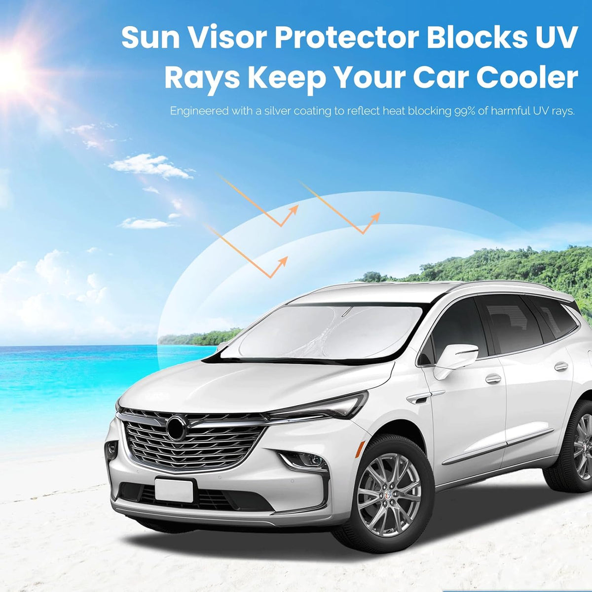 Custom fit Enclave Windshield Sunshade for 2018-2024 2025 Buick Enclave Accessories 2-Layer Front Window Shades Cover for Windshield Sun Visor Screen Protector 210T Reflective Blocks UV Rays