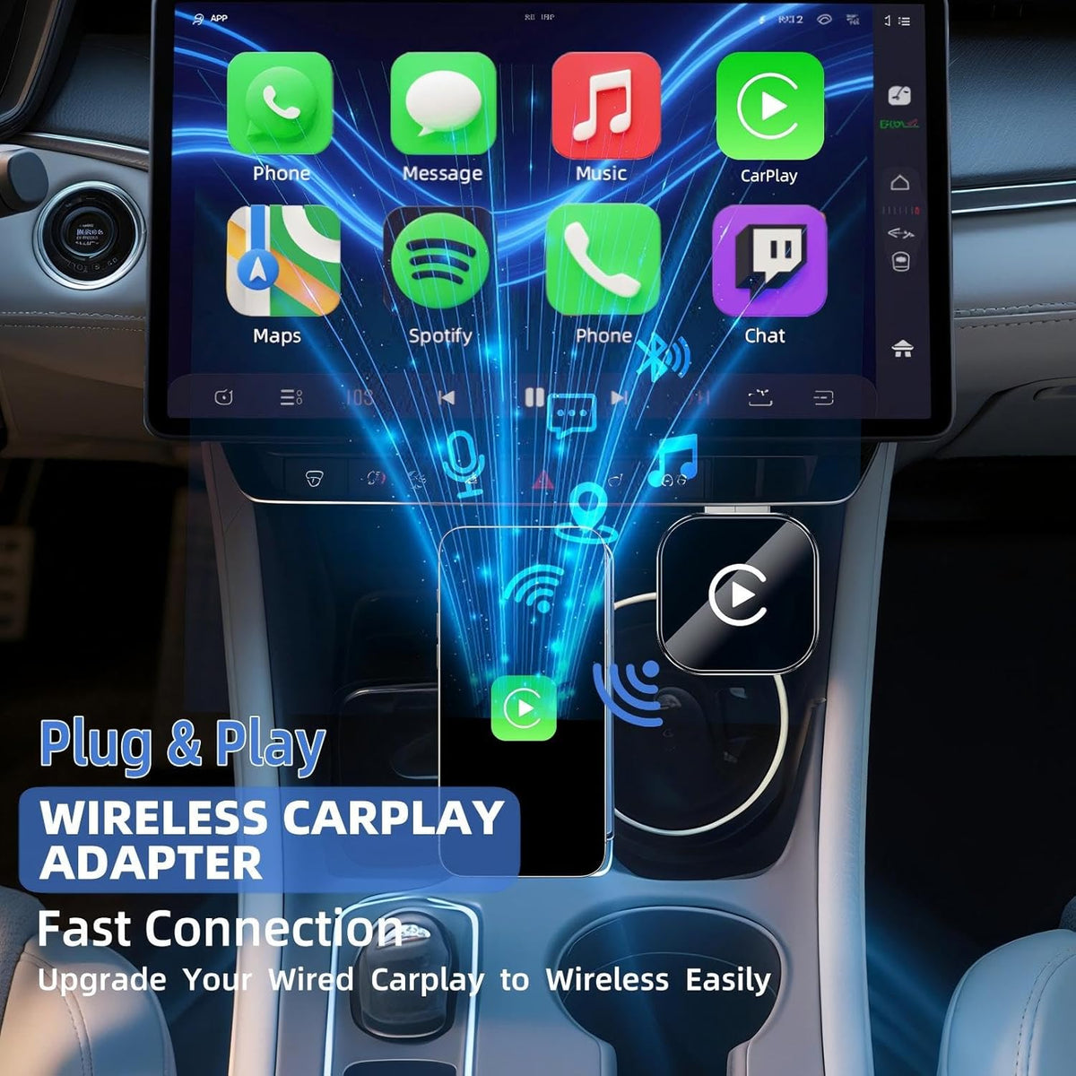 Wireless CarPlay Adapter for iPhone, Convert Wired to Wireless CarPlay Adapter, Mini Size with Extension Cable USB & USB-C/Type-C, Stable Car Control & No Delay