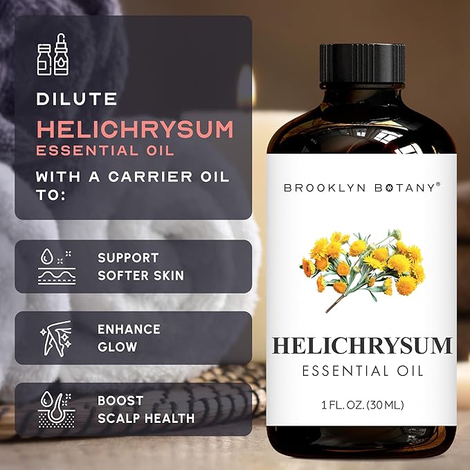 Brooklyn Botany Helichrysum Essential Oil - 100% Pure and Natural - Premium Grade Oil with Dropper - for Aromatherapy and Diffuser - 1 Fl Oz
