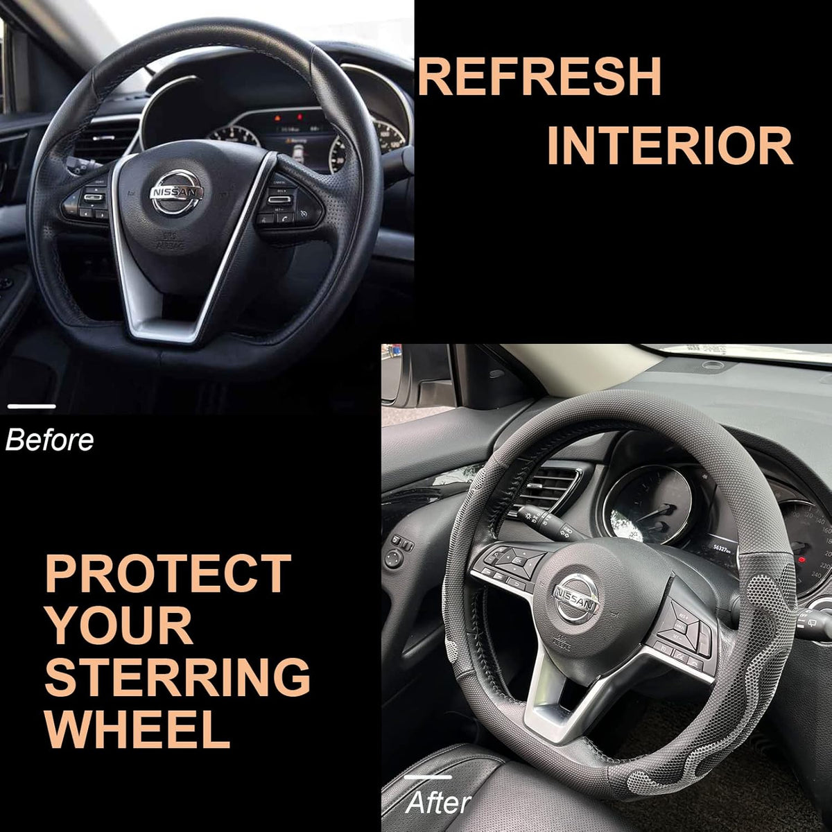 PINCTROT D Shaped Comfy Grip Steering Wheel Cover, Anti-Slip Design, Flat Bottom 14.5-15 Inch(Silicone Gray)