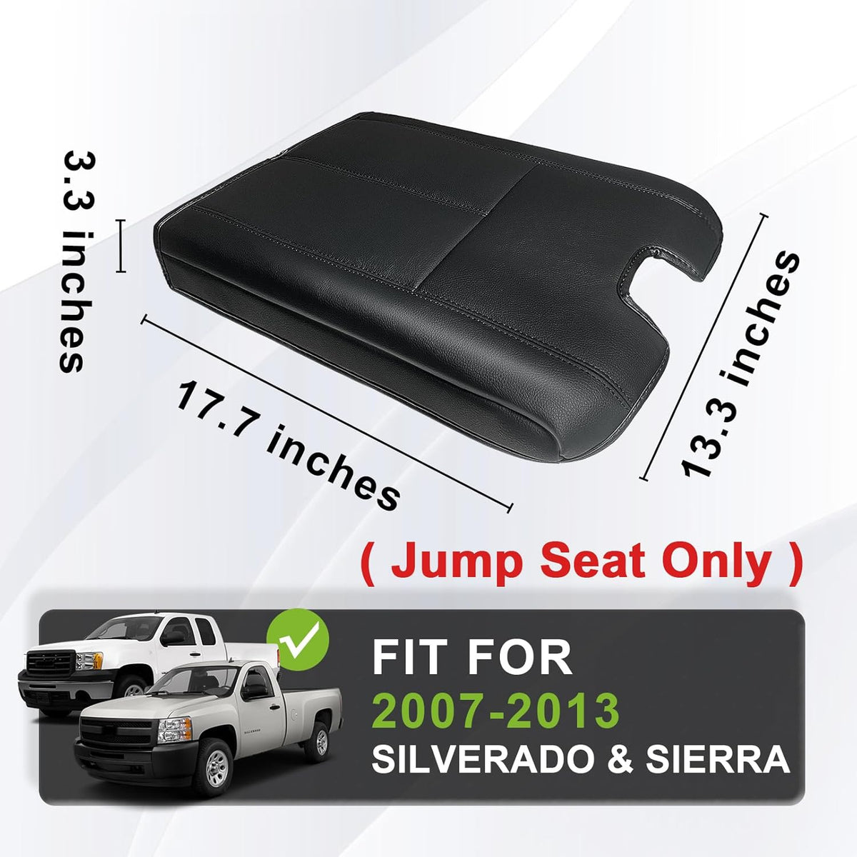 Muslogy Center Console Armrest Cover Compatible with Chevy Silverado/Tahoe & GMC Sierra/Yukon 2007-2013 Comfort Armrest Pad Arm Rest Cushion Vegan Leather Protector Regular Thick(Jump Seat ONLY)