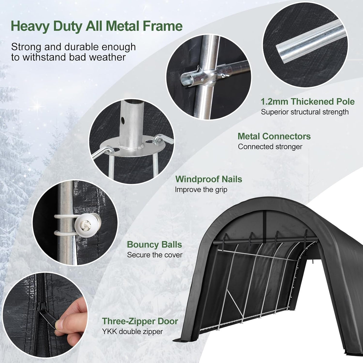 Portable Garage, Carport Canopy 12x20 FT Heavy Duty Car Port with Reinforced All-Steel Frame, Car Tent Garage with Zipper Doors for Outdoor Waterproof and UV Resistant Anti-Snow All Covered Carports