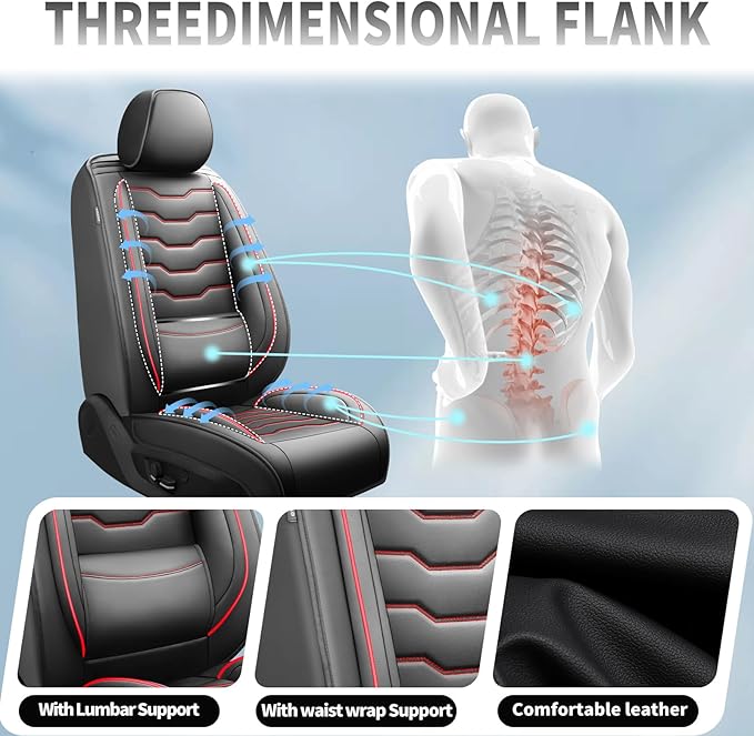 Fit Sonata Car Seat Covers Premium Leather for Hyundai Sonata 2007-2025 2026. Waterproof， Breathable, Scratch-Resistant & All-Weather Seat Cushion Protector（Front Seat,Red Line Black