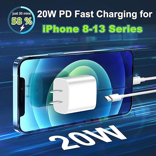 iPhone Fast Charger,10FT iPhone Charger Fast Charging 20W PD USB C Wall Charger Plug Type C Power Adapter Lightning Cable Cord Compatible with Apple iPhone 14/13/12 Pro/11/XS/Max/XR/X/8 Plus/SE,iPad