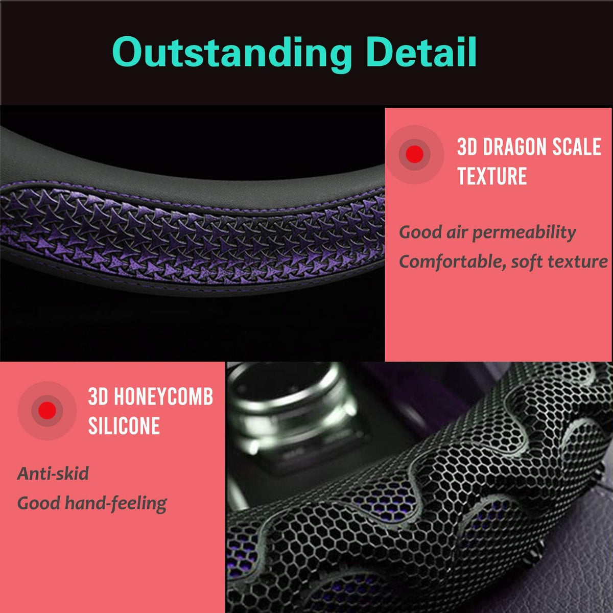 PINCTROT Small Size Steering Wheel Cover Great Grip with 3D Honeycomb Anti-Slip Design, 14 Inch (Purple)