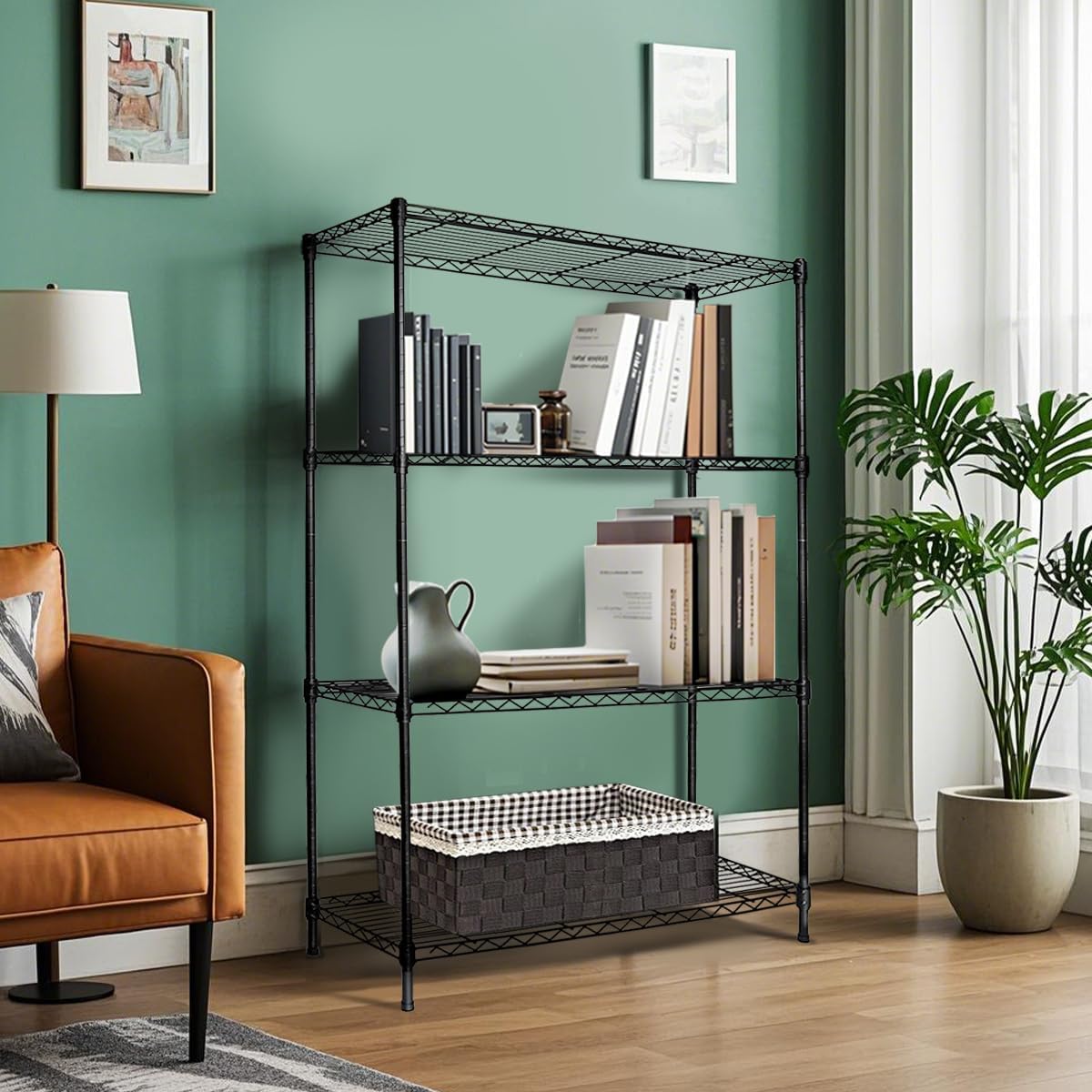 Heavy-Duty Black 4 Tiers Steel 36x14x54 Wire Shelving NSF Certified. Adjustable Storage Rack for Kitchen,Garage,and Laundry Utility Room (4Tiers-36x14x54)