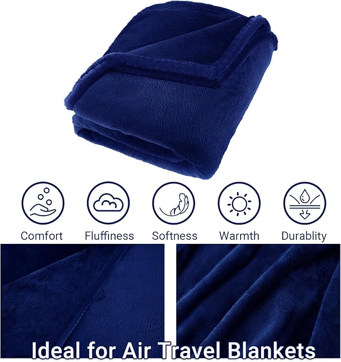 Travel Blanket & Pillow Set, 300 GSM Soft Fleece, 60x43 Inches, 3-in-1 Airplane Blanket, Travel Pillow and Blanket Set, Travel Blanket Airplane Compact with Bag, Travel Essentials, Navy