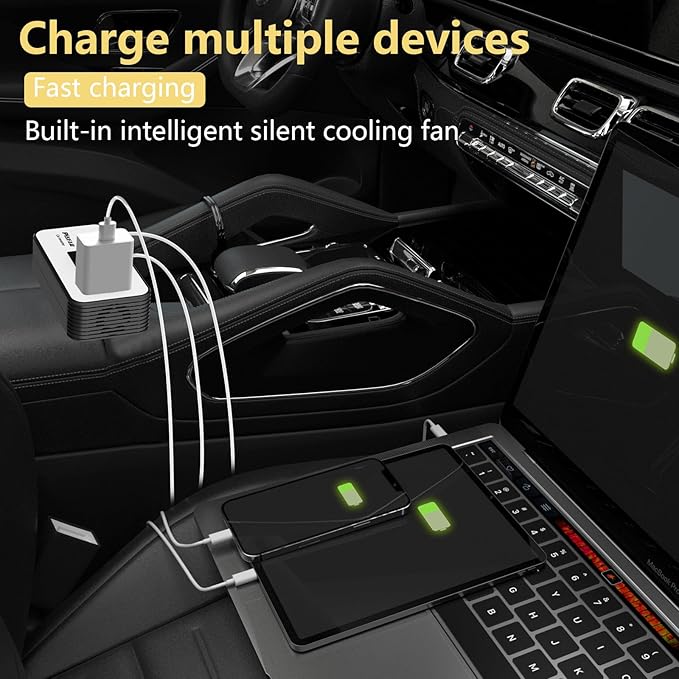 200W Car Power Inverter, PiSFAU DC 12V to 110V AC Car Plug Adapter Outlet with [20W USB-C] /USB-Fast Charger(18W) / 4.8A Dual USB/car Charger for Laptop