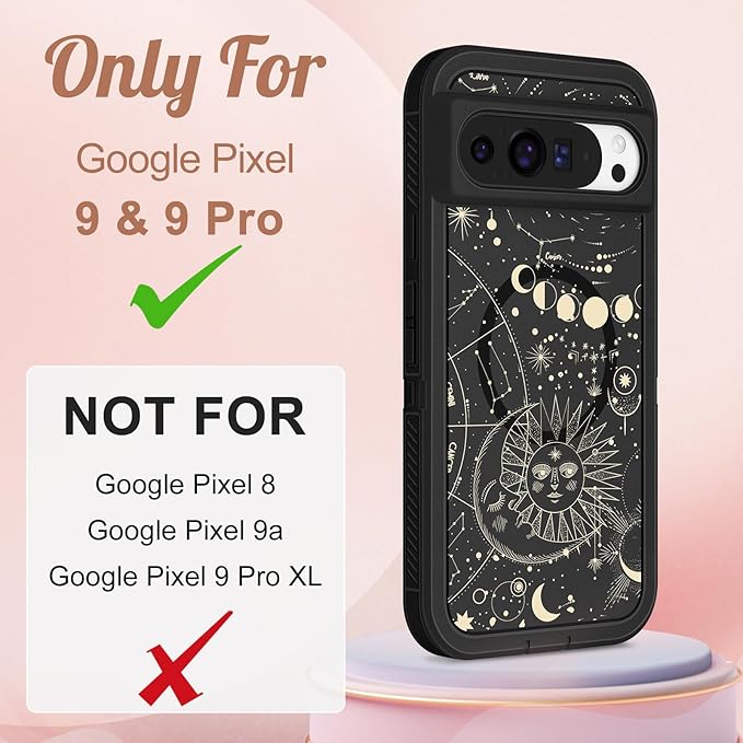 for Google Pixel 9 Case/Pixel 9 Pro Case - Compatible with MagSafe Women Girls Cute Magnetic Protective Cover Girly Sun Moon Unique Design Heavy Duty Shockproof for Pixel 9/9 Pro Phone Case