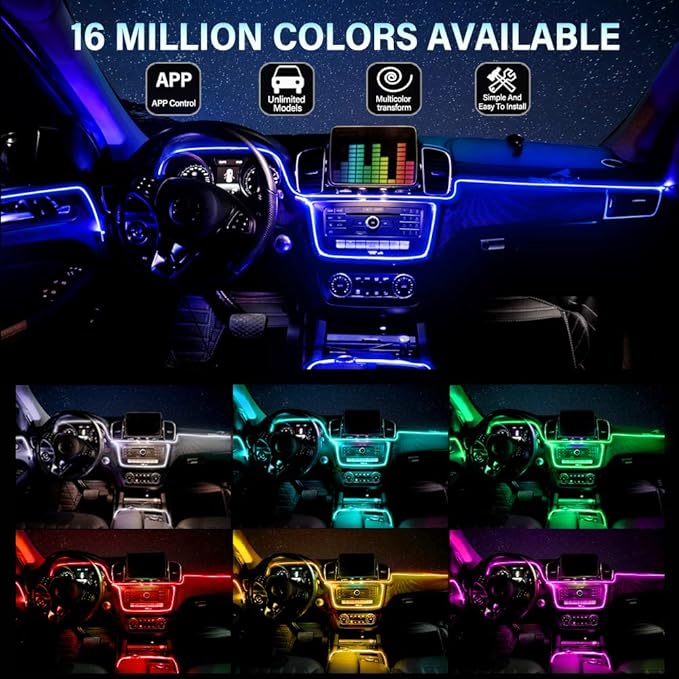 MAODANER Car LED Interior Strip Light, 16 Million Colors 5 in 1 with 236 inches Fiber Optic, Multicolor RGB Sound Active Automobile Atmosphere Ambient Lighting Kit - Wireless Bluetooth APP Control