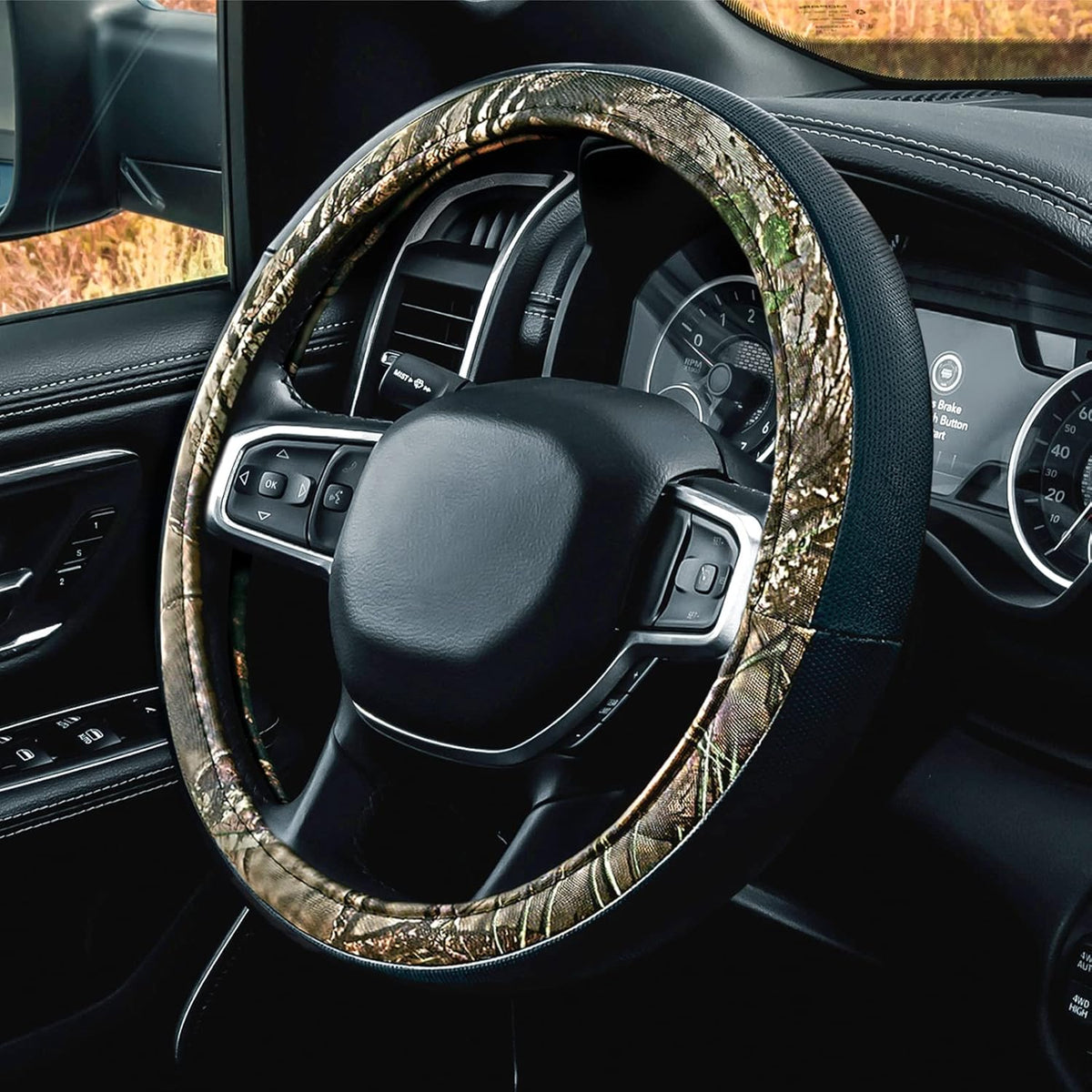 Mossy Oak Steering Wheel Cover by LPI Truck; Heavy Duty 600D Oxford Material with Mossy Oak Break-up Country Camoflauge Design; Fits All Large Trucks and SUVs with Steering Wheel Size 15.5" to 16"