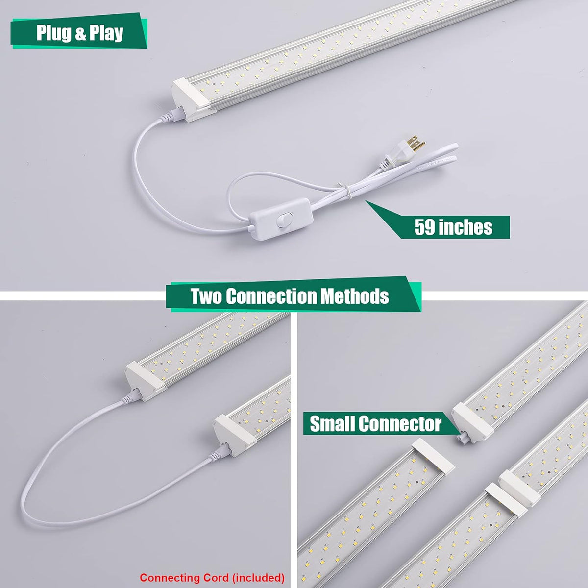 6 Pack LED Shop Light 2FT 30W, 4350LM 5000K Utility Garage Lights, Linkable Daylight White Ceiling Light Fixture, LED Tube Light, Under Cabinet Light